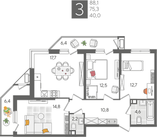 88 м², 3-комнатная квартира 21 128 800 ₽ - изображение 15