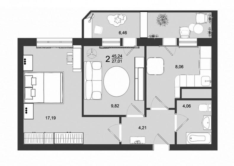 45,2 м², 2-комнатная квартира 6 250 000 ₽ - изображение 1