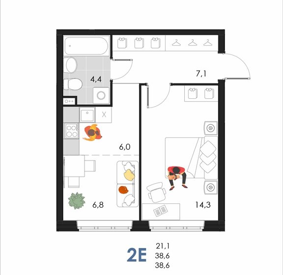 38,6 м², 2-комнатная квартира 4 252 176 ₽ - изображение 1