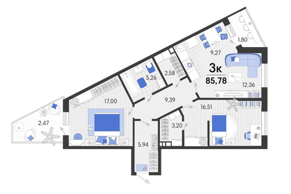 90,1 м², 3-комнатная квартира 11 711 700 ₽ - изображение 13