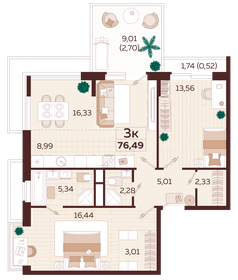 Квартира 76,5 м², 3-комнатная - изображение 1