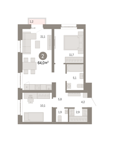64 м², 2-комнатная квартира 20 040 000 ₽ - изображение 14