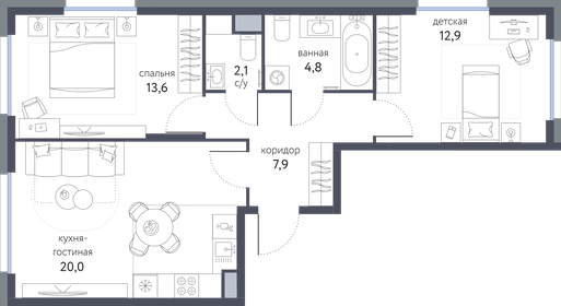 Квартира 62,2 м², 3-комнатная - изображение 1