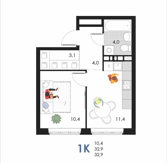 32,9 м², 1-комнатная квартира 3 959 844 ₽ - изображение 1