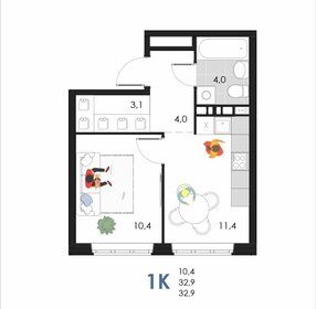 Квартира 32,9 м², 1-комнатная - изображение 1