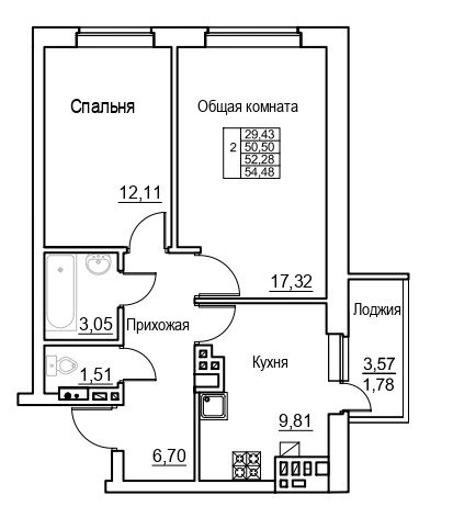 53 м², 2-комнатная квартира 4 320 000 ₽ - изображение 1