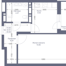 Квартира 35,9 м², 1-комнатная - изображение 2