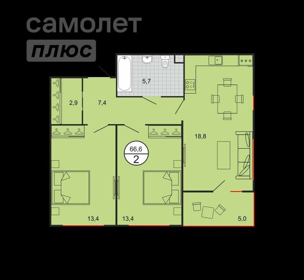 66,6 м², 2-комнатная квартира 6 193 800 ₽ - изображение 1
