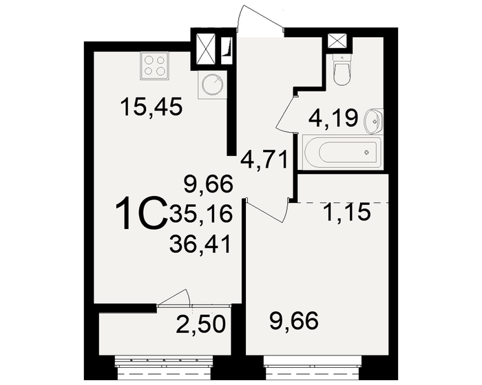36,4 м², 1-комнатная квартира 3 895 870 ₽ - изображение 16