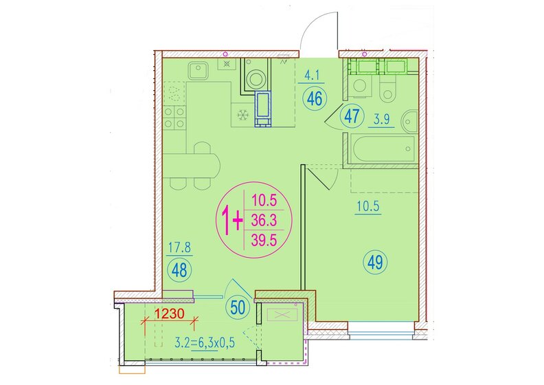 39,5 м², 1-комнатная квартира 6 359 500 ₽ - изображение 36