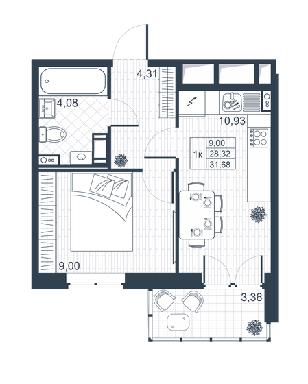 30 м², 1-комнатная квартира 3 930 000 ₽ - изображение 1