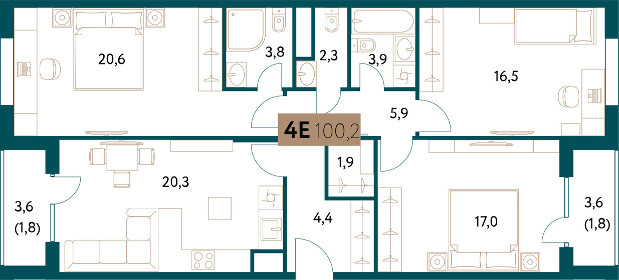 100,4 м², 4-комнатная квартира 51 604 776 ₽ - изображение 1