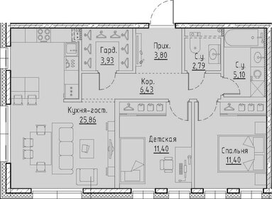 Квартира 70,7 м², 2-комнатная - изображение 1