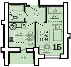 Квартира 36,5 м², 1-комнатная - изображение 1