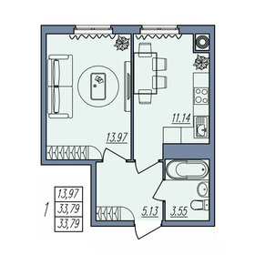 33,6 м², 1-комнатная квартира 3 327 390 ₽ - изображение 26