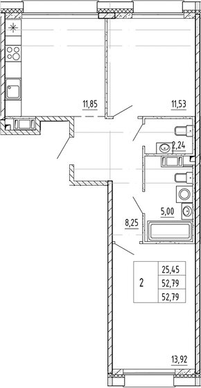 52,8 м², 2-комнатная квартира 9 385 000 ₽ - изображение 1