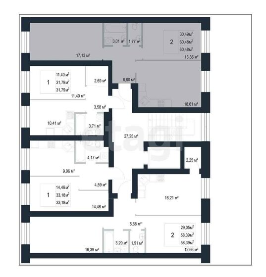 61,2 м², 2-комнатная квартира 10 170 000 ₽ - изображение 1