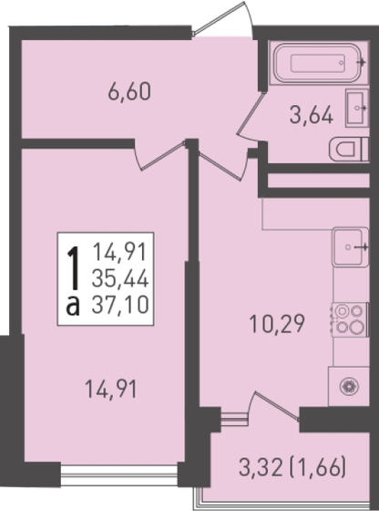 37,1 м², 1-комнатная квартира 4 674 600 ₽ - изображение 1