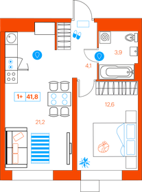 44,5 м², 1-комнатная квартира 5 440 000 ₽ - изображение 13