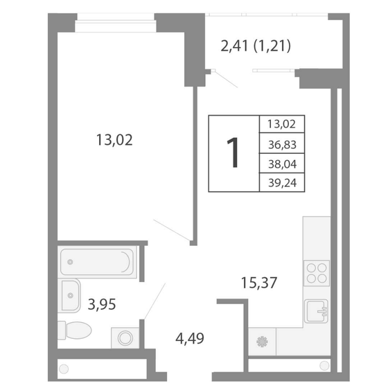 38 м², 1-комнатная квартира 6 176 690 ₽ - изображение 1