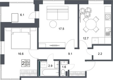 65,7 м², 2-комнатная квартира 6 399 180 ₽ - изображение 10