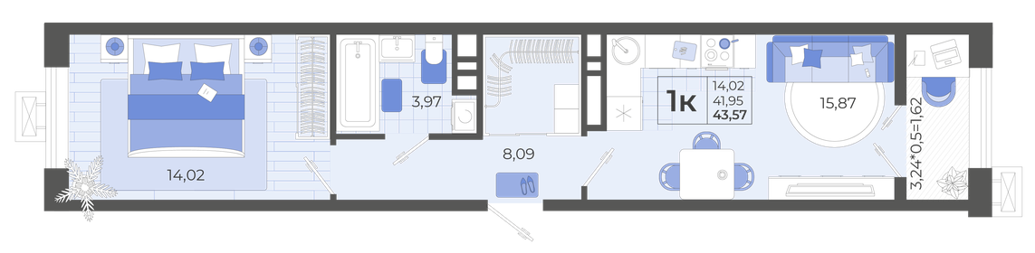 43,2 м², 1-комнатная квартира 5 158 815 ₽ - изображение 1