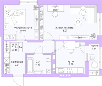 52,5 м², 2-комнатная квартира 9 184 000 ₽ - изображение 22