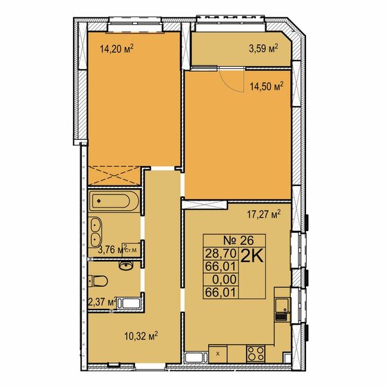 66 м², 2-комнатная квартира 10 190 000 ₽ - изображение 17