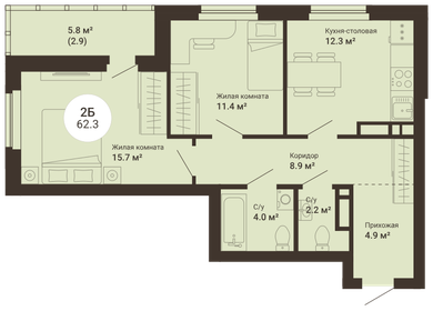 53,9 м², 2-комнатная квартира 4 199 000 ₽ - изображение 64