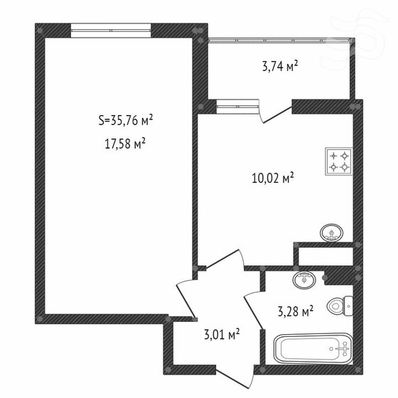 35,8 м², 1-комнатная квартира 11 700 000 ₽ - изображение 1