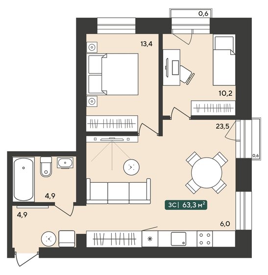 63,3 м², 3-комнатная квартира 5 490 000 ₽ - изображение 15
