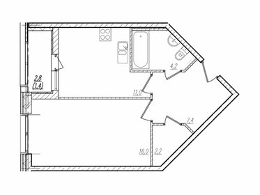 Квартира 43,6 м², 1-комнатная - изображение 1