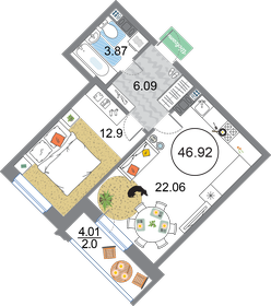 47,7 м², 1-комнатная квартира 13 131 072 ₽ - изображение 64