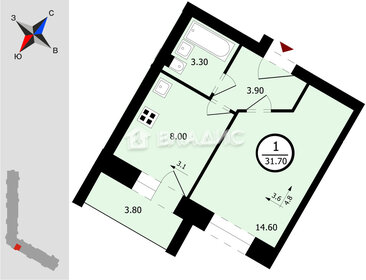 Квартира 31,8 м², 1-комнатная - изображение 1