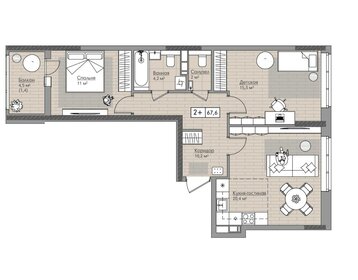 Квартира 62,9 м², 2-комнатная - изображение 1