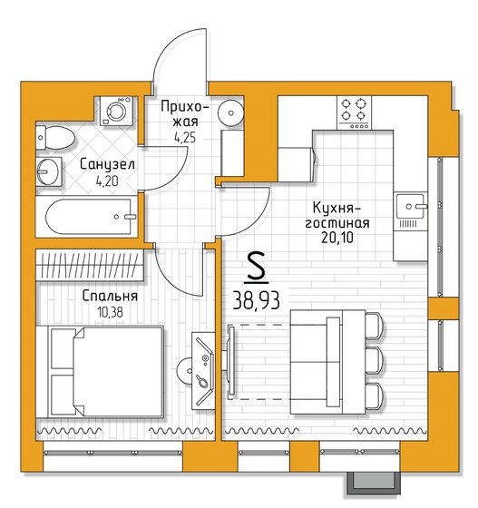 38,9 м², 1-комнатная квартира 3 542 630 ₽ - изображение 22