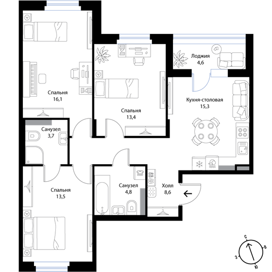 77,7 м², 4-комнатная квартира 13 209 000 ₽ - изображение 1