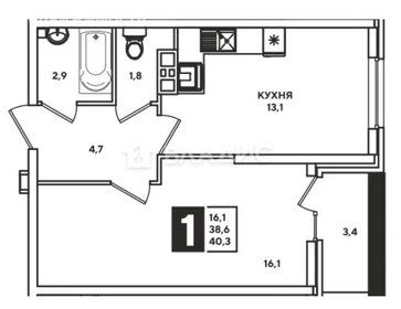 Квартира 40 м², 1-комнатная - изображение 1