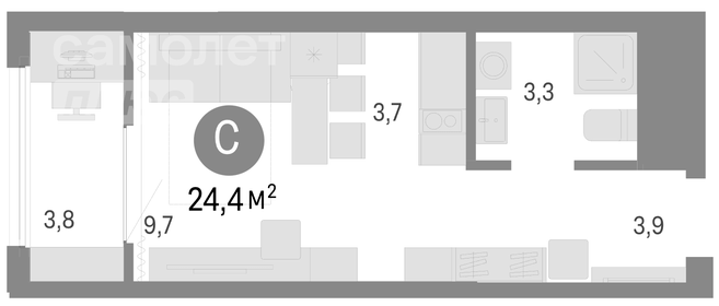 Квартира 24,4 м², студия - изображение 1