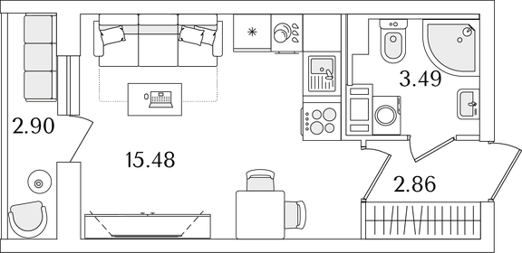 Квартира 23,3 м², студия - изображение 1