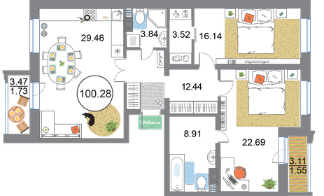 106,2 м², 2-комнатная квартира 23 900 000 ₽ - изображение 115