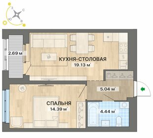 Квартира 45,7 м², 1-комнатная - изображение 1