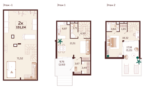 Квартира 151,2 м², 2-комнатная - изображение 1