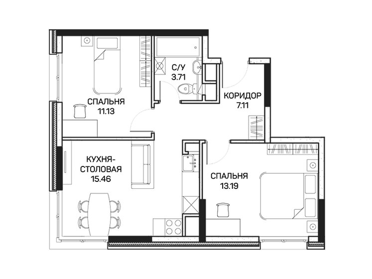 50,6 м², 2-комнатные апартаменты 11 376 150 ₽ - изображение 1