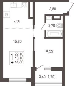55,6 м², 1-комнатная квартира 6 300 000 ₽ - изображение 14