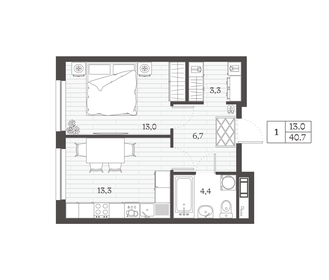 40,7 м², 1-комнатная квартира 6 177 283 ₽ - изображение 18