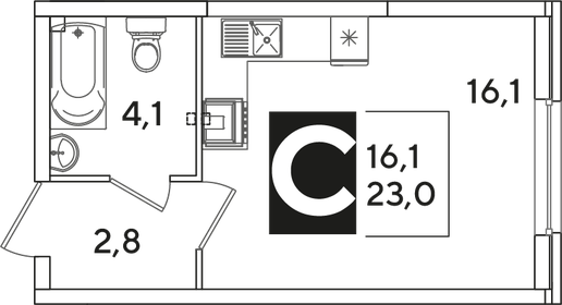 Квартира 23 м², студия - изображение 2