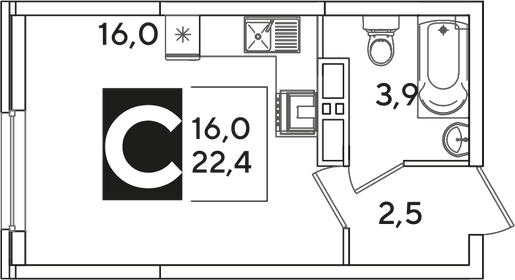 22,4 м², квартира-студия 4 910 080 ₽ - изображение 5