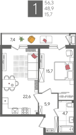 56 м², 1-комнатная квартира 14 990 000 ₽ - изображение 100