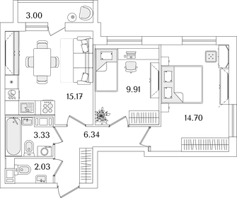 54,4 м², 2-комнатная квартира 6 880 000 ₽ - изображение 130